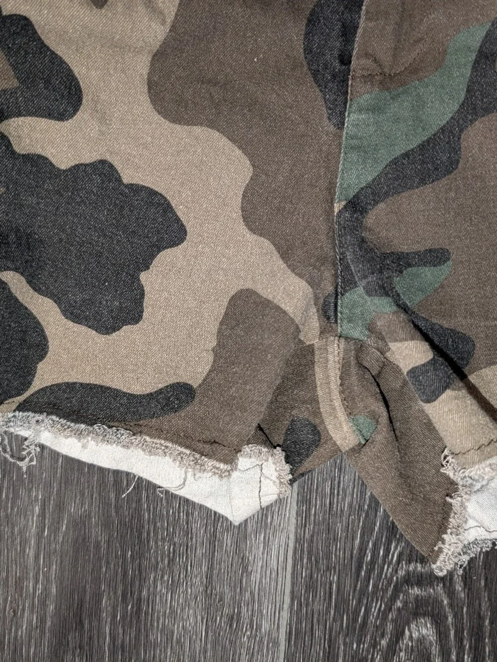SHEIN Green & Brown Camouflage Denim Cutoff Shorts